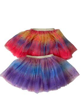 Girls Ombre Sparkle Tulle Tutu Skirts – Set of 2 – Sunset & Galaxy – Size Small